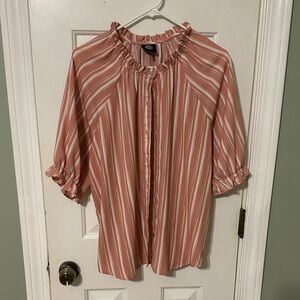 Bobeau Pink and White Striped Blouse